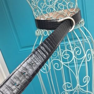 Lion Head Genuine Leather Belt Made in Italy Embossed Real Leather Black XLarge